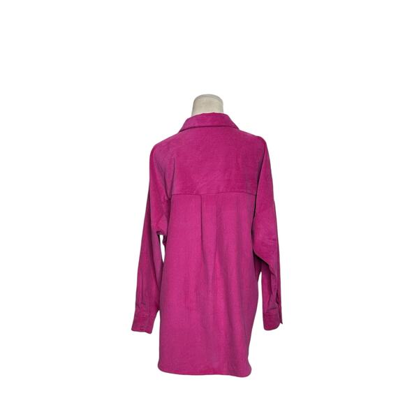Zara fuchsia long sleeves soft corduroy buttoned blouse size M - Picture 8 of 13